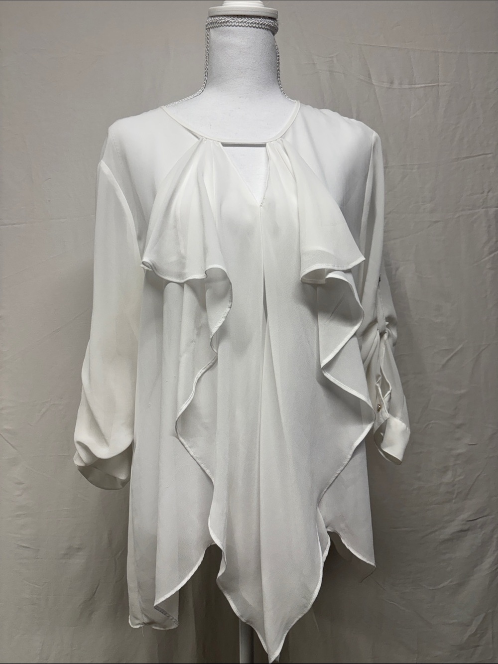 Jennifer Lopez White Ruffle Front Blouse